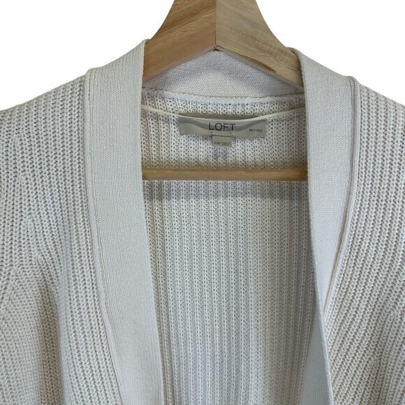 Loft Cream Tight Knit Open Relaxed Cardigan Sweater Womens XS Petite Fisherman - Picture 4 of 14